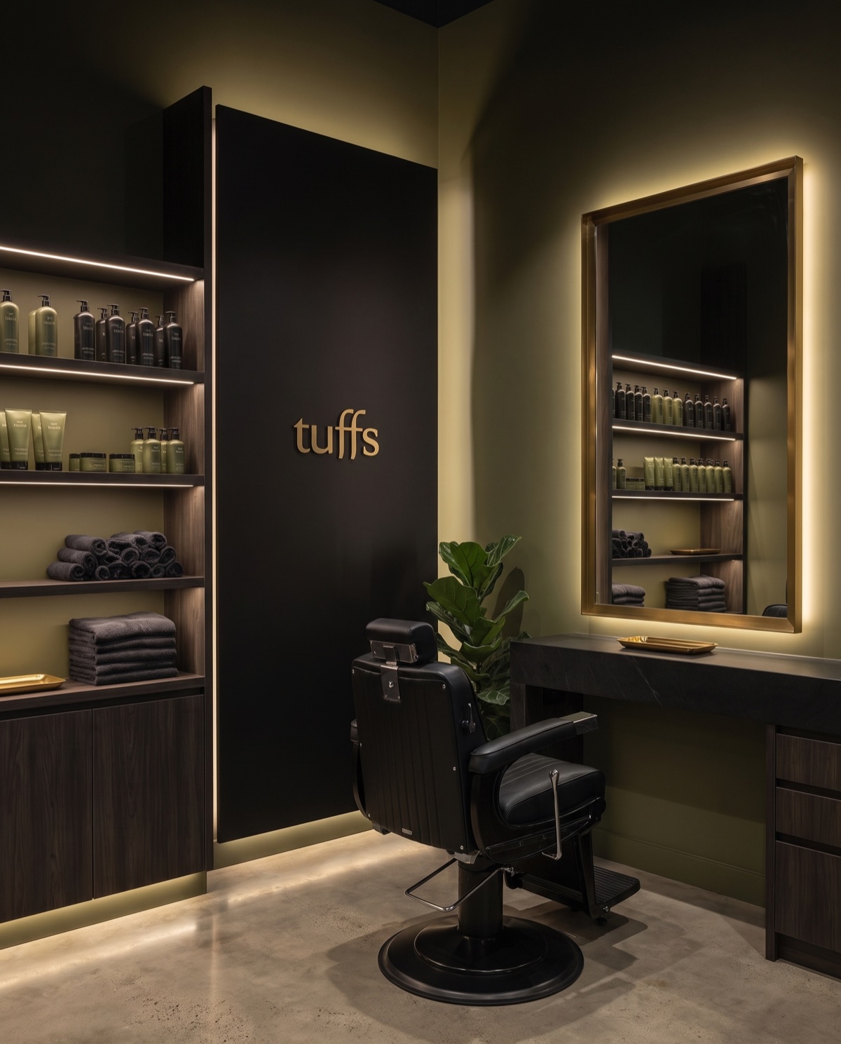 Inside a Tuffs studio: the styling floor, the brass wordmark and the product wall